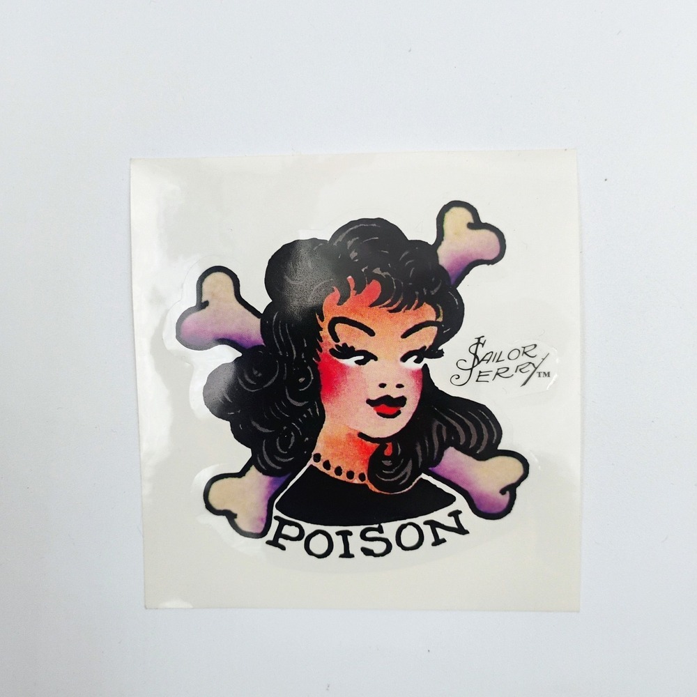 Vintage 90s Sailor Jerry Poison Pinup Kiss Cut Sticker NOS Tattoo Flash Decal
